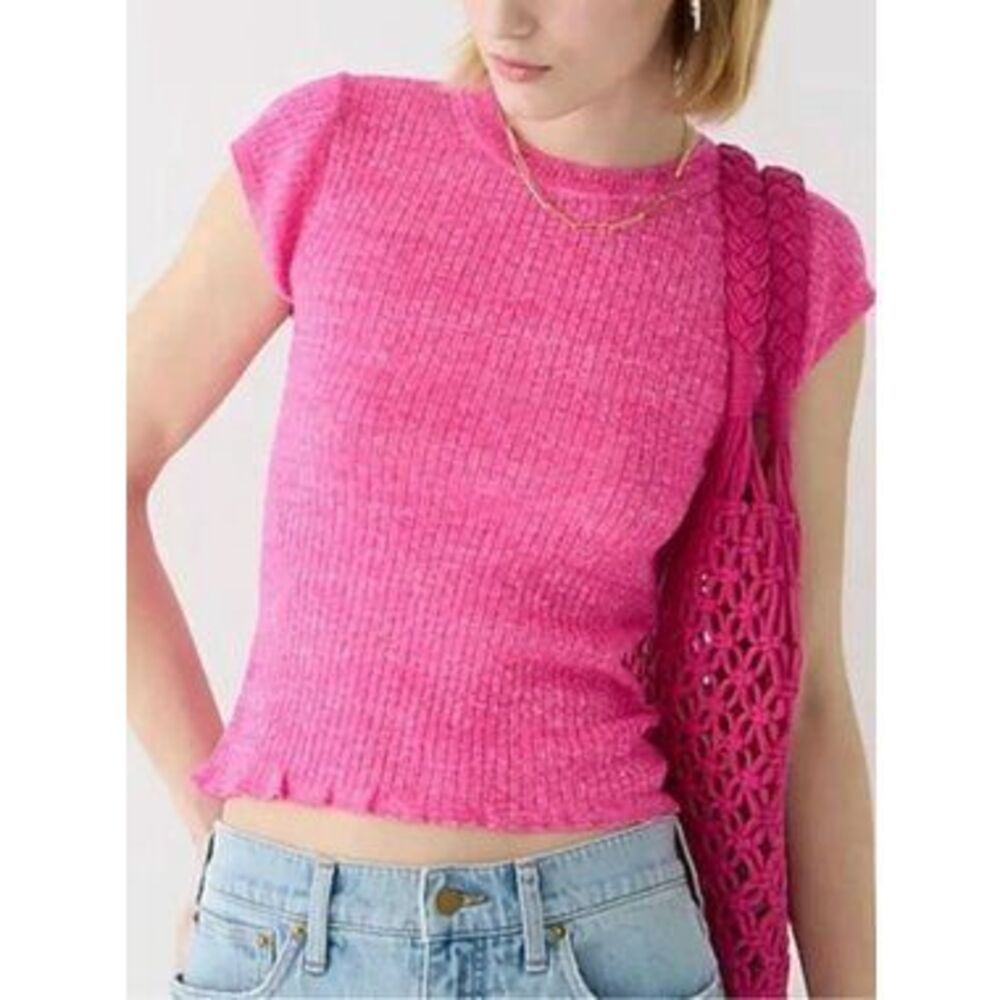 J.Crew‎ Cap Sleeve Linen/Wool Blend Pink Tee Size Small